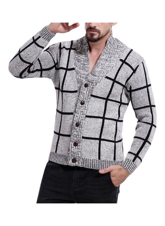 Generic - Knitting Plaid Cardigan Gray - Image 1