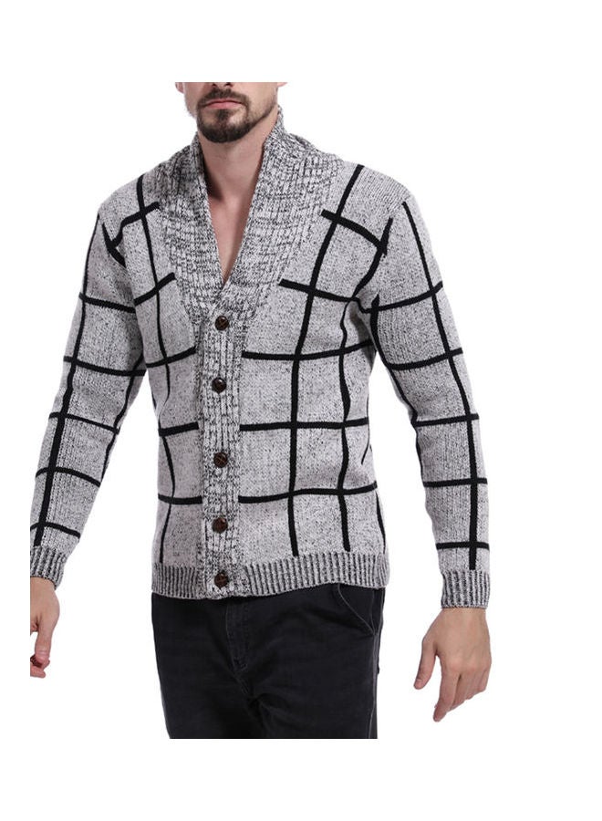 Generic - Knitting Plaid Cardigan Gray - Image 1