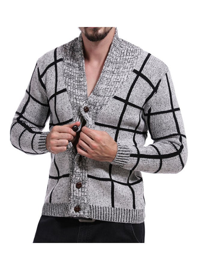 Generic - Knitting Plaid Cardigan Gray - Image 1
