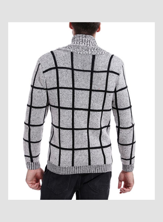 Generic - Knitting Plaid Cardigan Gray - Image 1