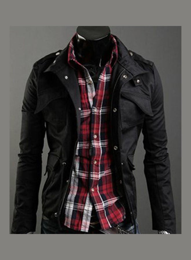 Zipper Button Lapel Jacket Gray - Image 5