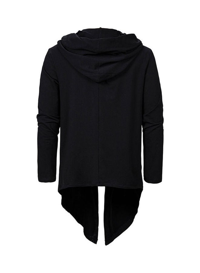 Generic - Irregular Hem Solid Hoodie Jacket Black - Image 1