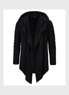 Irregular Hem Solid Hoodie Jacket Black