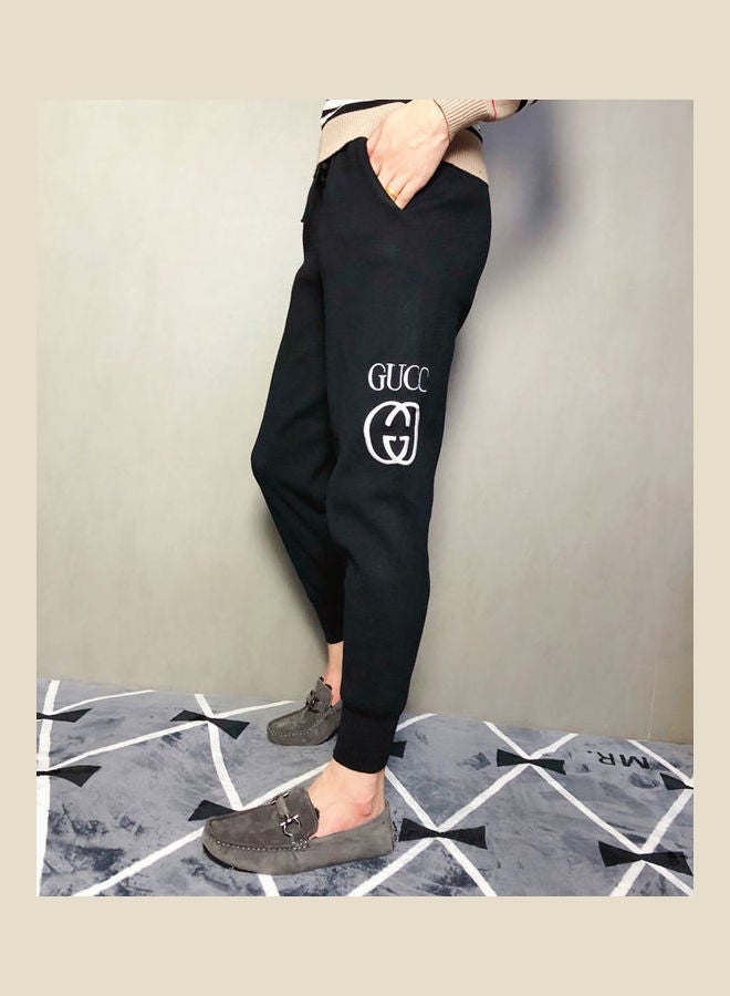 High Waist Elastic Drawstring Sweatpants Black  - Image 1