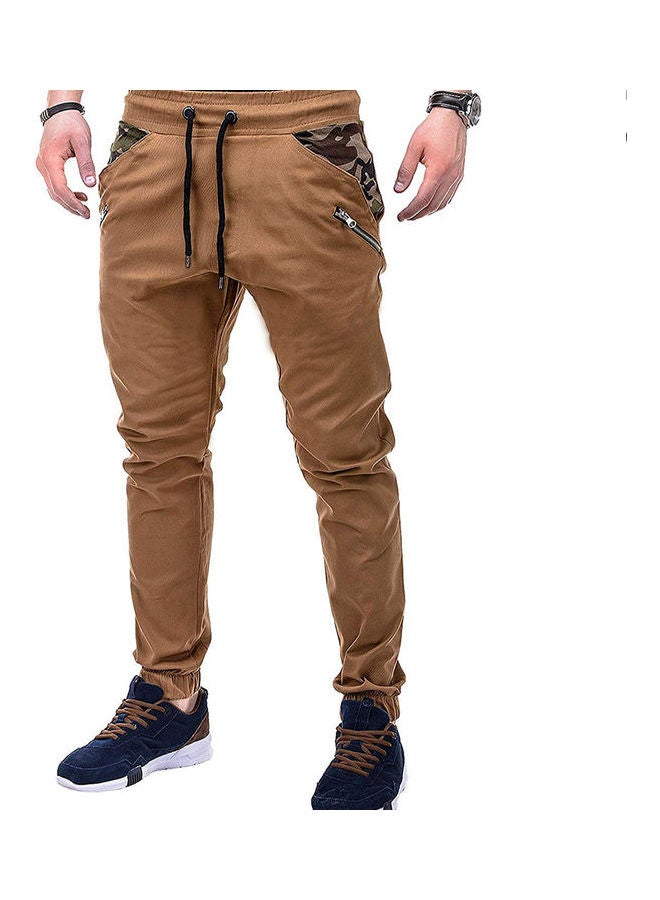 Casual Camouflage Splicing Lacing Waistband Trousers Pants Khaki
