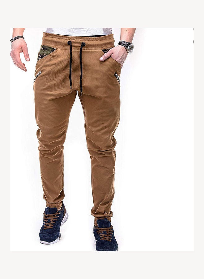 Casual Camouflage Splicing Lacing Waistband Trousers Pants Khaki