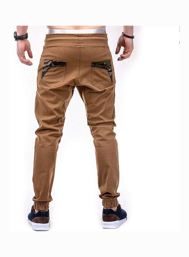 Casual Camouflage Splicing Lacing Waistband Trousers Pants Khaki