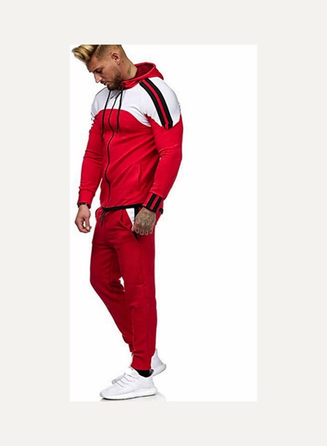 2-Piece Striped Loose Sports Sweatshirts And Pants Red/White  - Image 1
