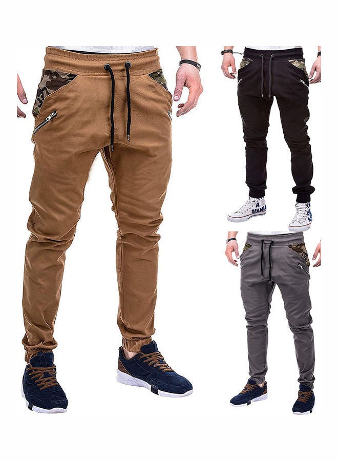 Casual Camouflage Splicing Lacing Waistband Trousers Pants Khaki
