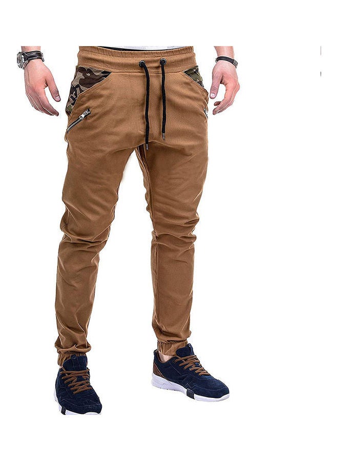 Casual Camouflage Splicing Lacing Waistband Trousers Pants Khaki