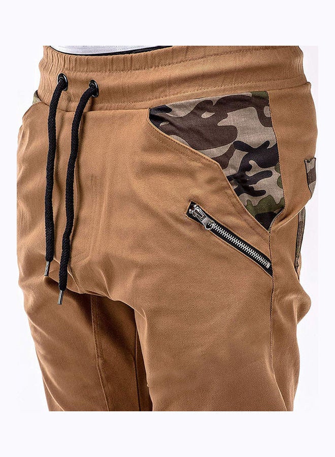 Casual Camouflage Splicing Lacing Waistband Trousers Pants Khaki