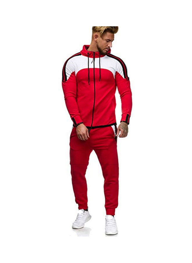 2-Piece Striped Loose Sports Sweatshirts And Pants Red/White  - Image 3