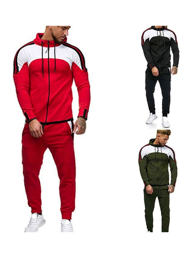2-Piece Striped Loose Sports Sweatshirts And Pants Red/White  - Image 5