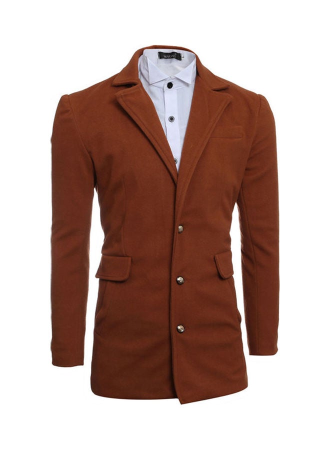 Wool Coat Casual Slim Jacket Brown - Image 3