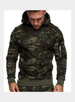 Casual Long Sleeves Pullover Sweatshirt Green Camouflage