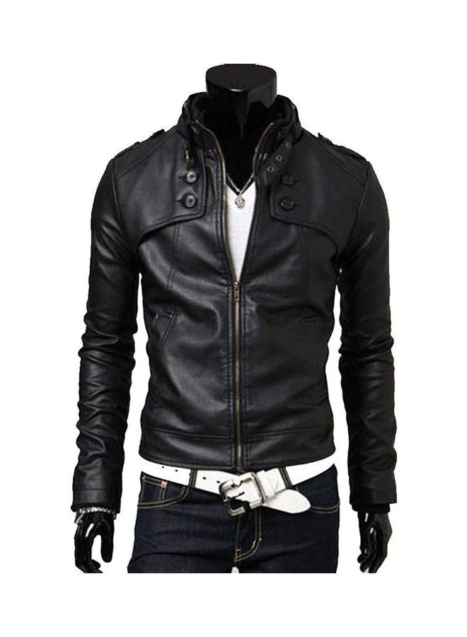 Motorcycle PU Leather Jacket Black - Image 1