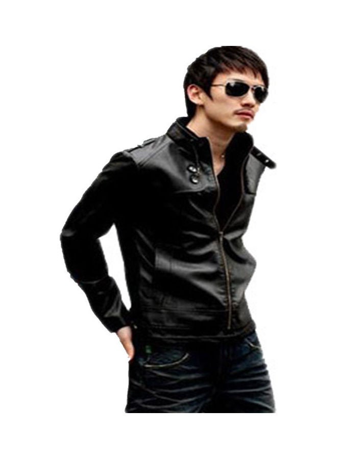 Motorcycle PU Leather Jacket Black - Image 3
