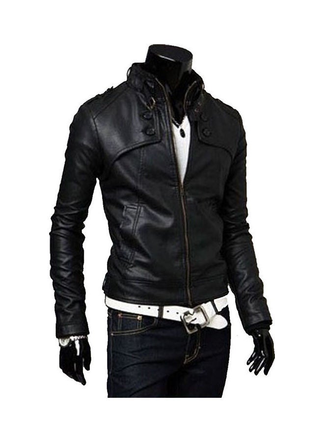 Motorcycle PU Leather Jacket Black - Image 4