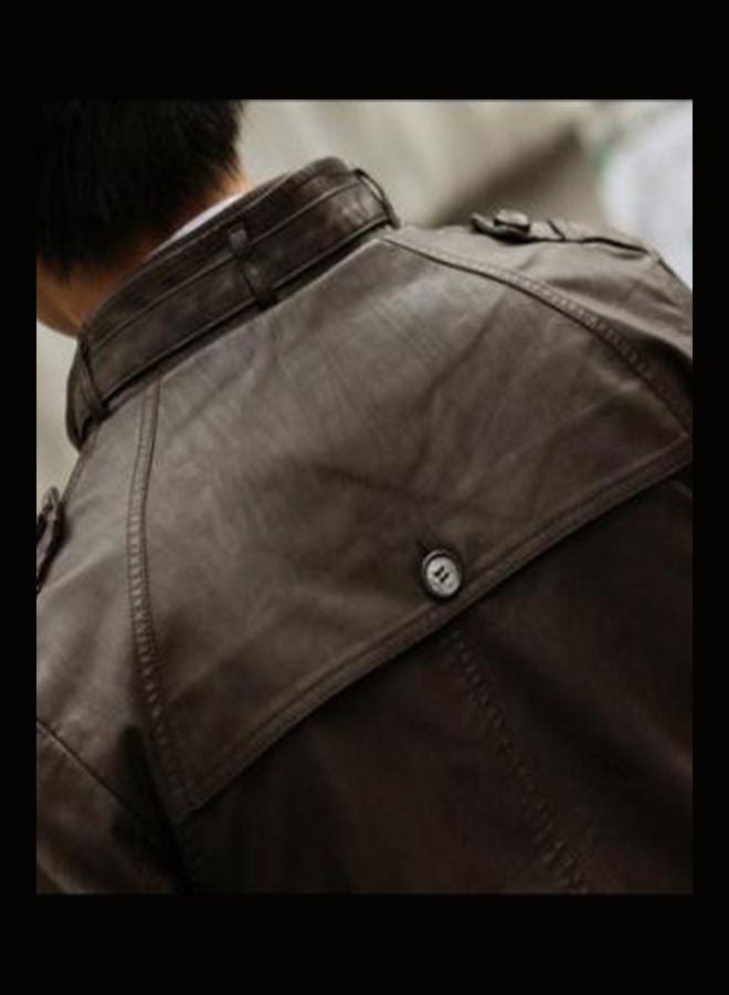 جاكيت من جلد البولي يوريثان لركوب الدراجات النارية قهوة داكنة - Image 5