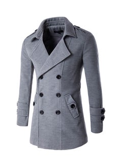 Double-Breasted Woolen Trench Coat Light Grey
