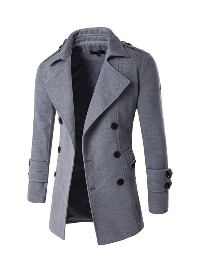 Generic - Double-Breasted Woolen Trench Coat Light Grey - Image 1