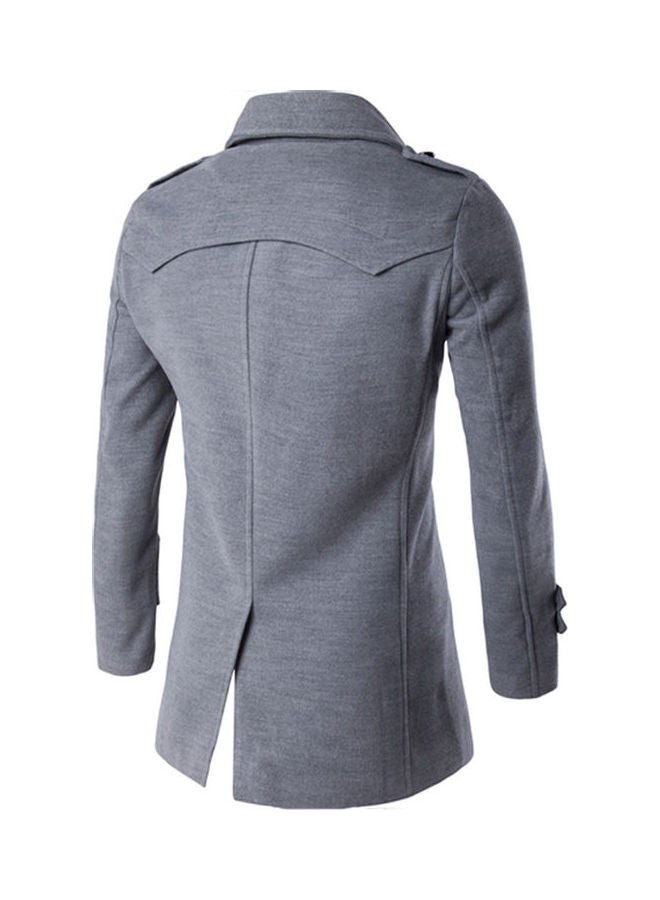 Generic - Double-Breasted Woolen Trench Coat Light Grey - Image 1