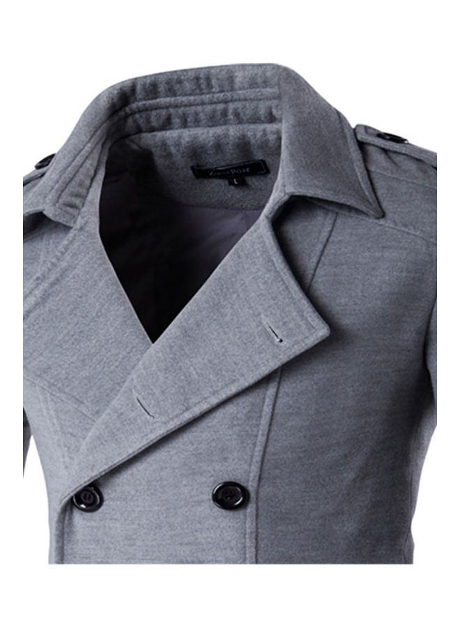 Generic - Double-Breasted Woolen Trench Coat Light Grey - Image 1