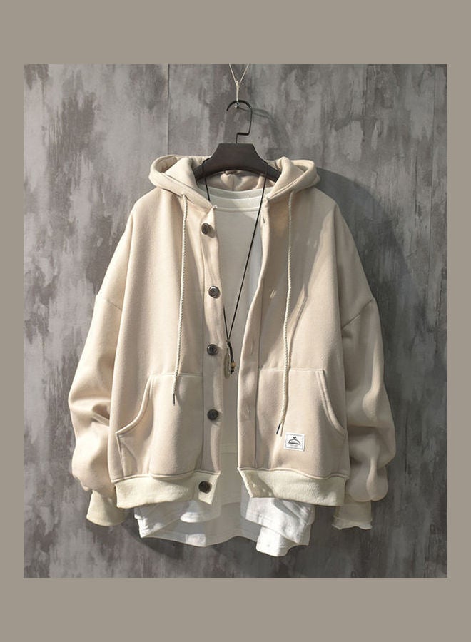 Warm Loose Hooded Sweater Beige/White  - Image 1