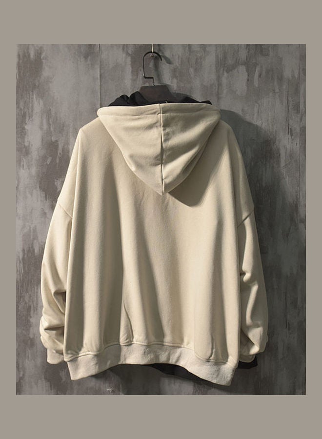 Warm Loose Hooded Sweater Beige/White  - Image 2