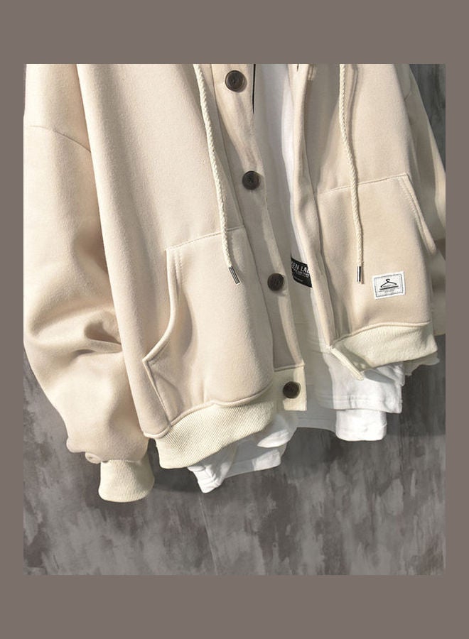 Warm Loose Hooded Sweater Beige/White  - Image 4