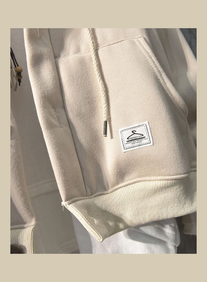Warm Loose Hooded Sweater Beige/White  - Image 5