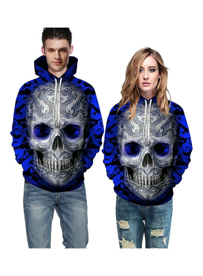 Skull Head Printed Hoodie Blue/Grey  - Image 3