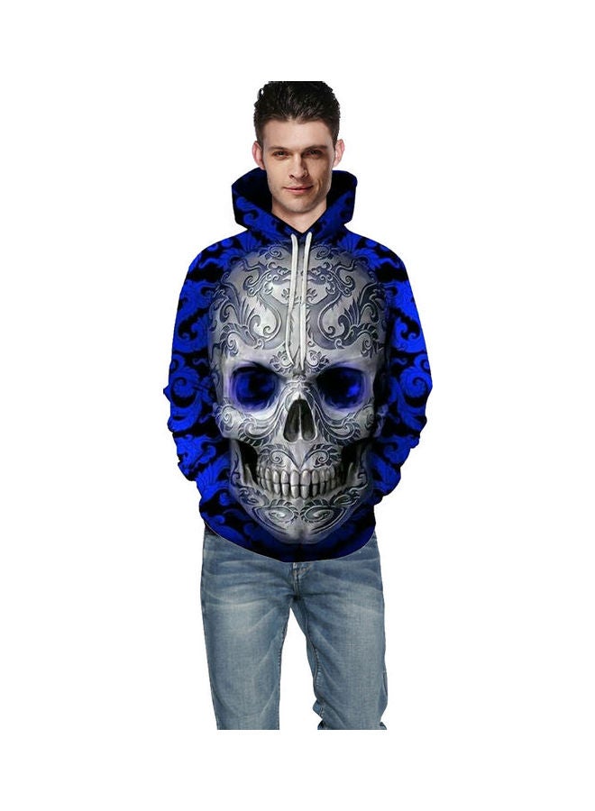 Skull Head Printed Hoodie Blue/Grey  - Image 4