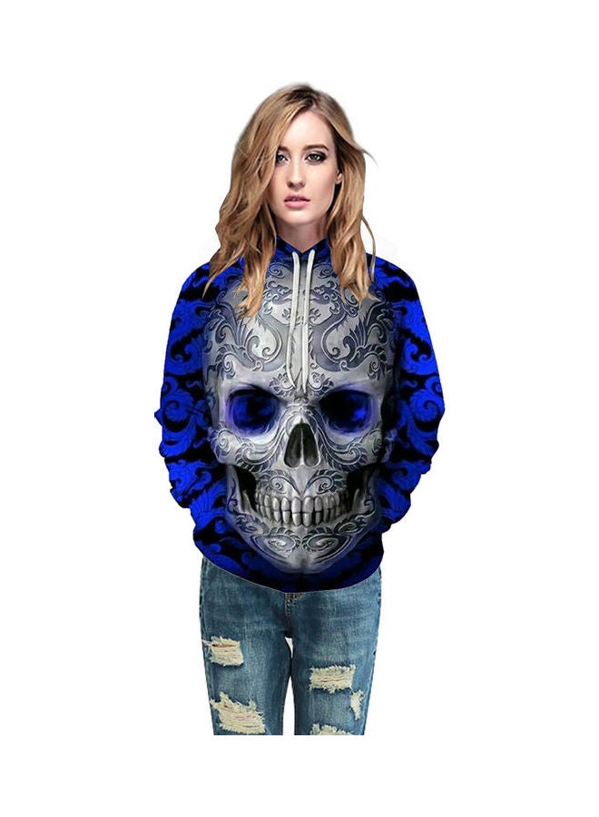 Skull Head Printed Hoodie Blue/Grey  - Image 5