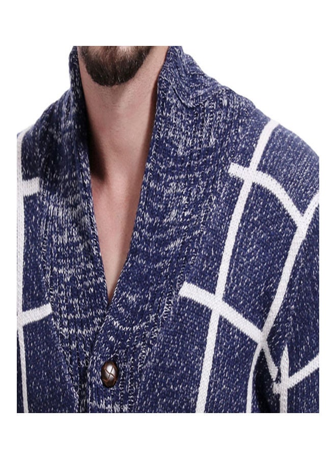 Generic - Knitting Plaid Cardigan Navy Blue - Image 1