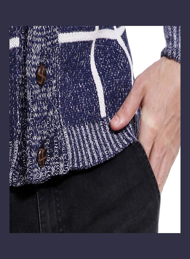 Generic - Knitting Plaid Cardigan Navy Blue - Image 1