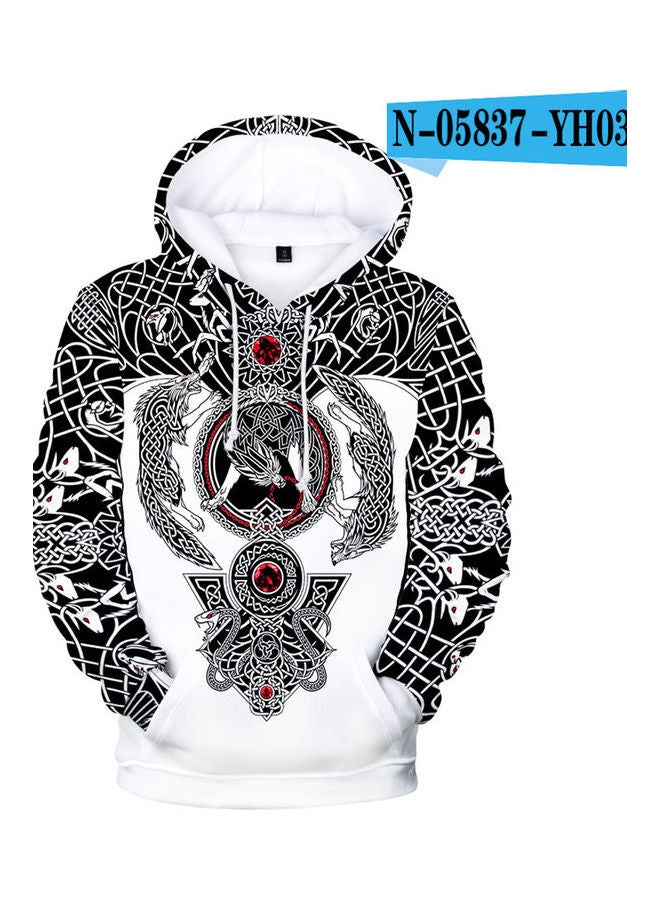 Totem Dragon 3D Printed Hoodie White/Black - Image 1