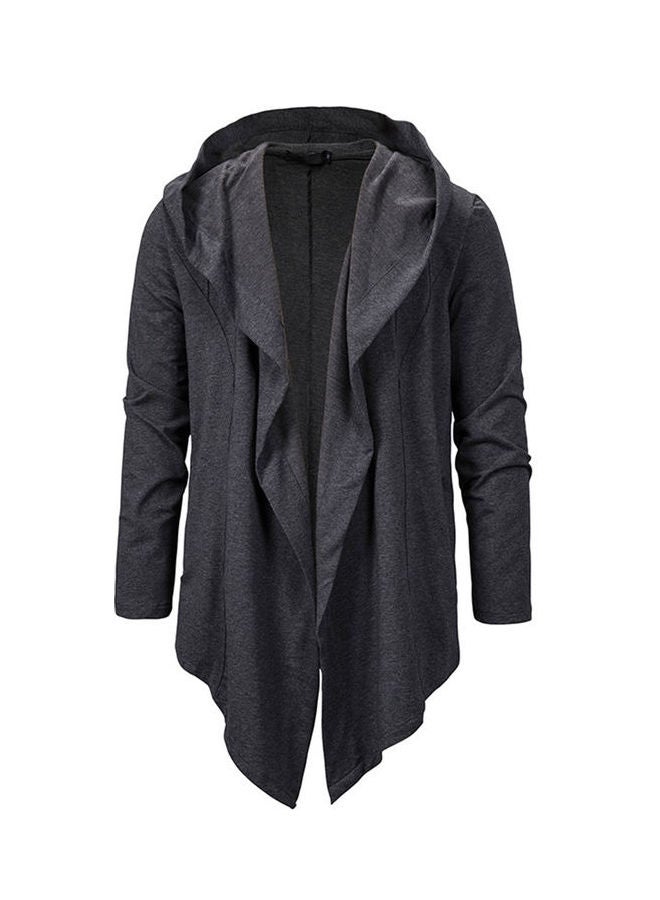 Irregular Hem Solid Hoodie Jacket Dark Gray  - Image 1