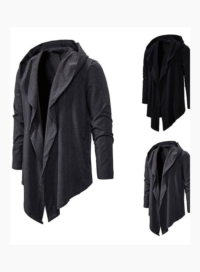 Irregular Hem Solid Hoodie Jacket Dark Gray  - Image 3