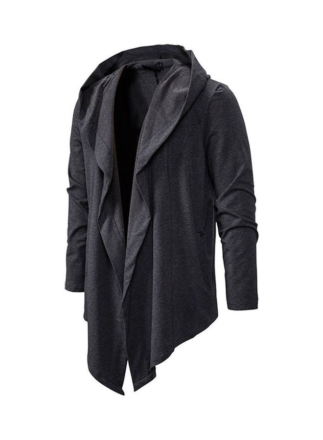 Irregular Hem Solid Hoodie Jacket Dark Gray  - Image 4
