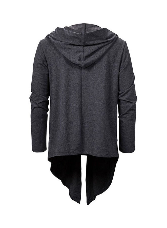 Irregular Hem Solid Hoodie Jacket Dark Gray  - Image 5