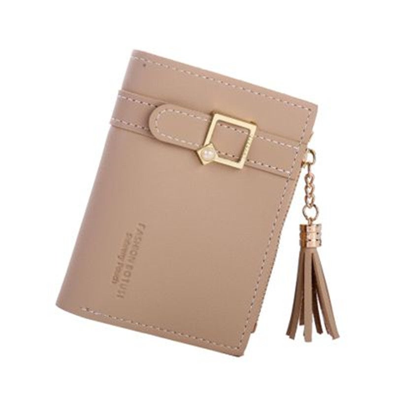FRIEET Short Stylish Tassel Wallet For Women Beige  - Image 1