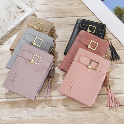 FRIEET Short Stylish Tassel Wallet For Women Beige  - Image 3