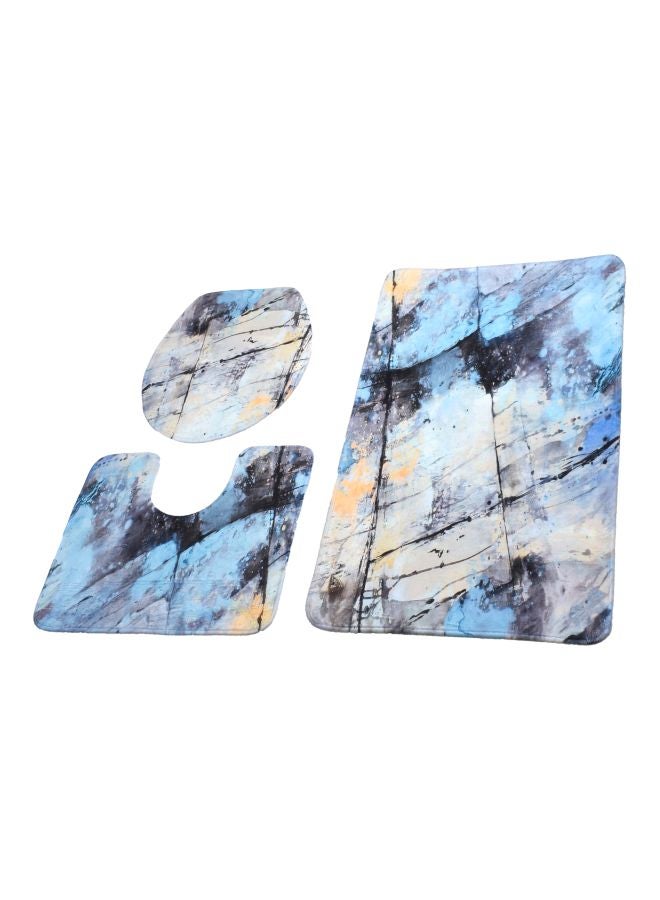 طقم بساط بقاعدة مضادة للانزلاق مكون من 3 قطع أزرق/ بيج/ أسود Rectangular Mat (80x50), U-Type Pad (49x39), O-Type Cover (39x42)سم - Image 1