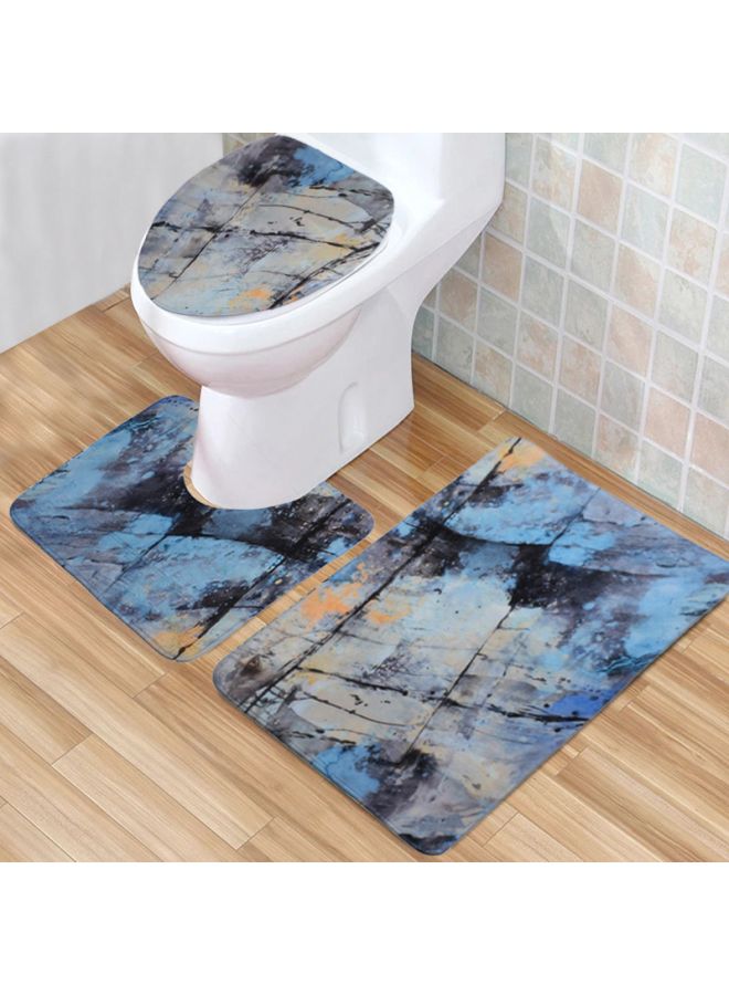 طقم بساط بقاعدة مضادة للانزلاق مكون من 3 قطع أزرق/ بيج/ أسود Rectangular Mat (80x50), U-Type Pad (49x39), O-Type Cover (39x42)سم - Image 3
