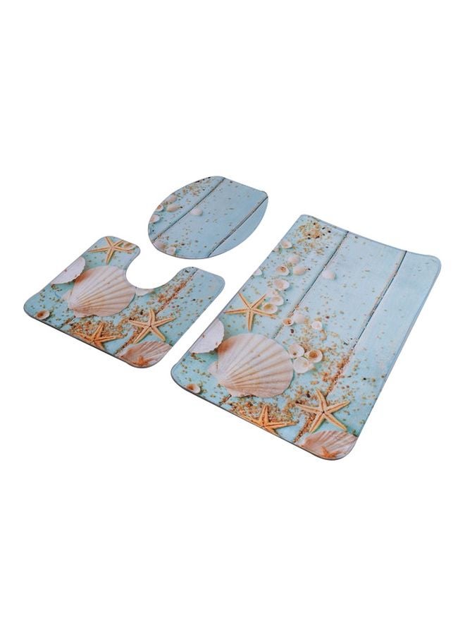 مجموعة بساط بقاعدة مضادة للانزلاق مكون من 3 قطع أزرق/بني Rectangular Mat (80x50), U-Type Pad (49x39), O-Type Cover (39x42)سم - Image 1