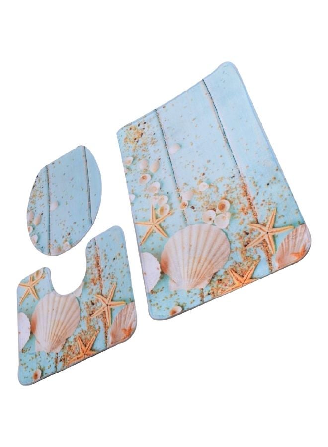 مجموعة بساط بقاعدة مضادة للانزلاق مكون من 3 قطع أزرق/بني Rectangular Mat (80x50), U-Type Pad (49x39), O-Type Cover (39x42)سم - Image 2