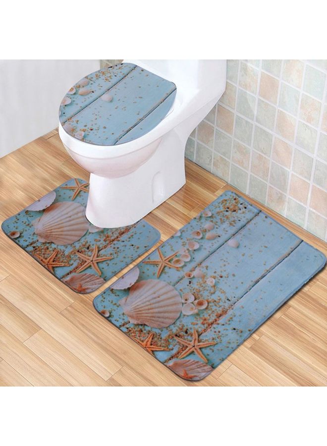 مجموعة بساط بقاعدة مضادة للانزلاق مكون من 3 قطع أزرق/بني Rectangular Mat (80x50), U-Type Pad (49x39), O-Type Cover (39x42)سم - Image 3