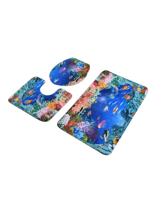 3-Piece Anti-Slip Pedestal Mat Blue/Pink/Green Rectangular Mat (80x50), U-Type Pad (49x39), O-Type Cover (39x42)cm