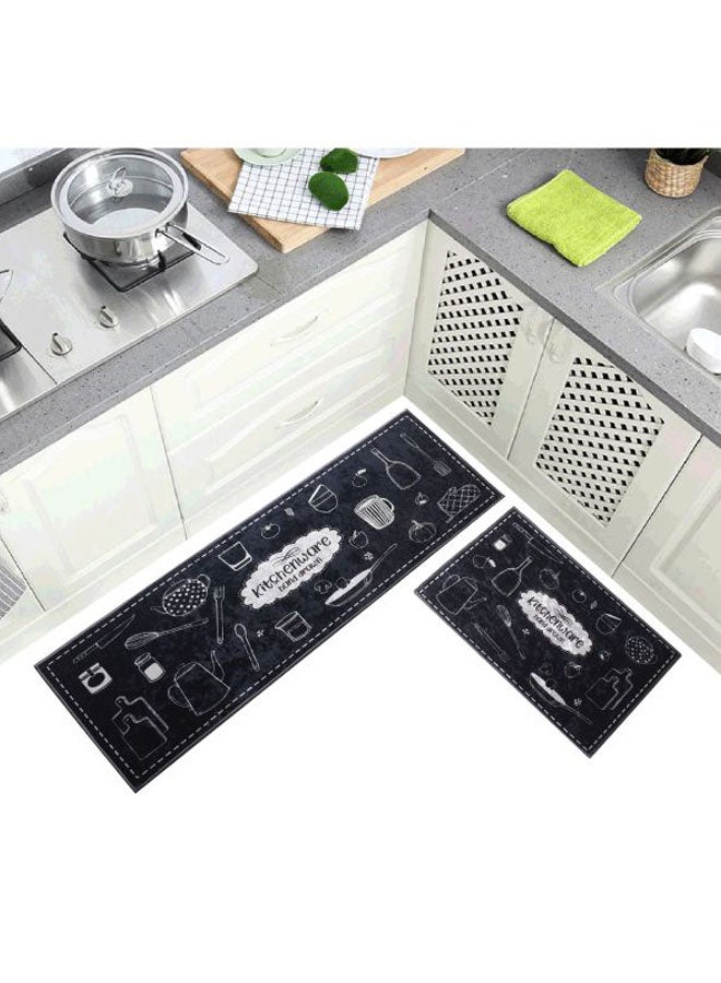 Generic 2-Piece Kitchenware Printed Floor Mat Set Black/White  - Image 3